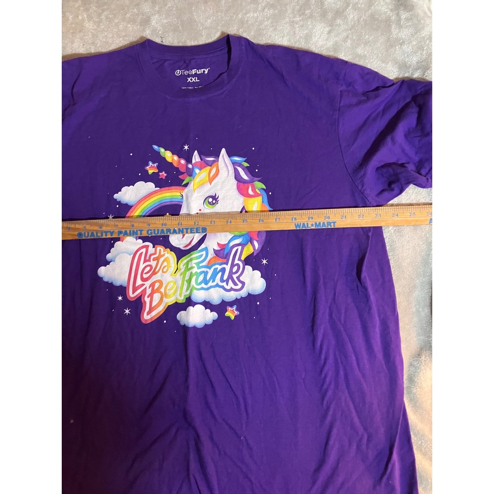 TeeFury Lets Be Frank Lisa Unicorn Rainbow Purple Graphic T-Shirt XXL 80's Retro - Picture 6 of 6